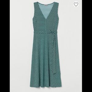 H&M Green and White Patterned Midi Wrap Dress XS NWT